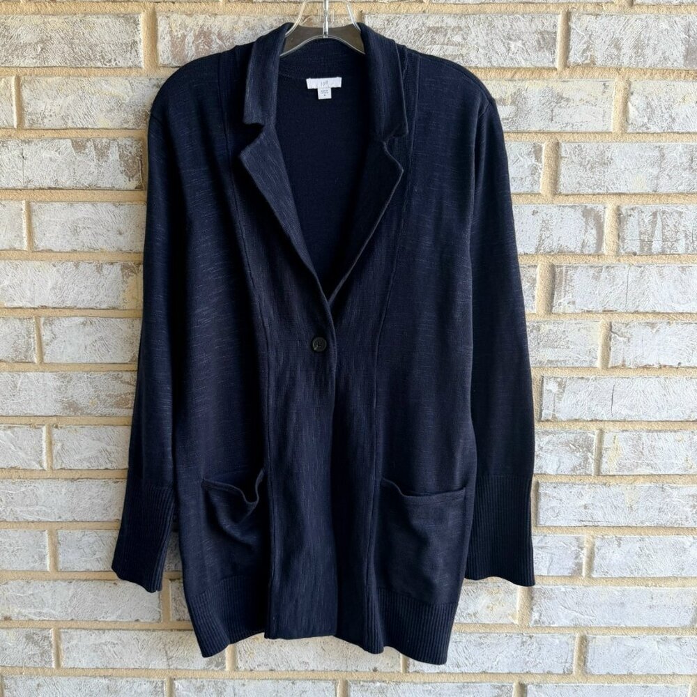 J. Jill Cotton Blend Blue Long Sleeve One Button V-Neck Cardigan Sweater Size M.